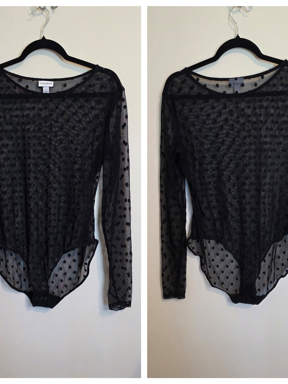 Zara Black Polka Dot Mesh Long-Sleeve Bodysuit